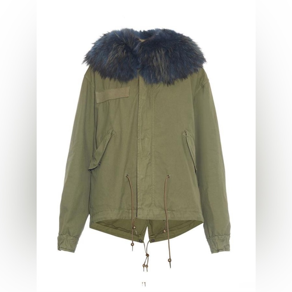 Mr & Mrs Italy Fur lined army parka blue fox raccoon trim coat khaki - Picture 15 of 16